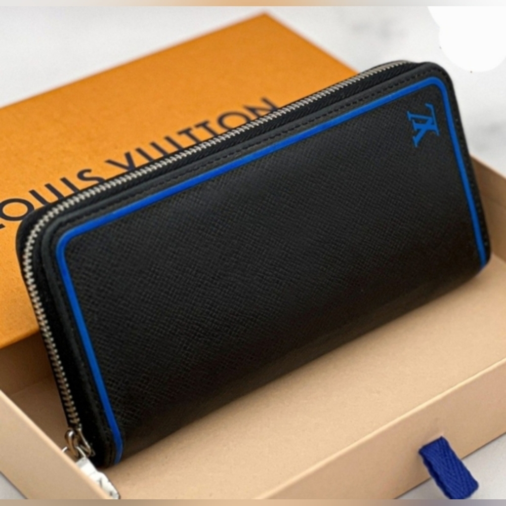 Louis Vuitton Black & Blue Taiga Vertical Long Zippy Wallet - Picture 11 of 11